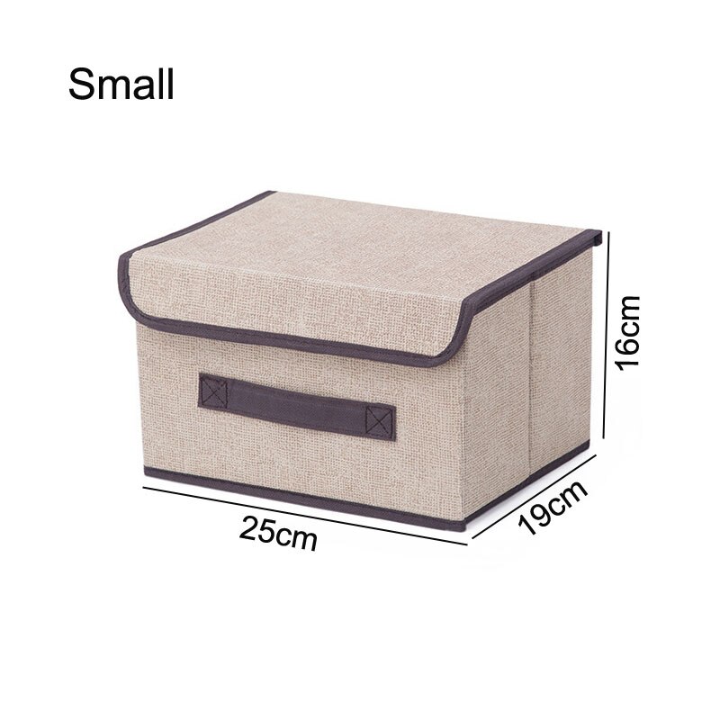 Caja de almacenamiento de lino de algodón con tapa, caja de almacenamiento de ropa plegable, organizador de artículos diversos de juguetes y aperitivos, caja de ropa interior de tela para el hogar S/L: coffee-S