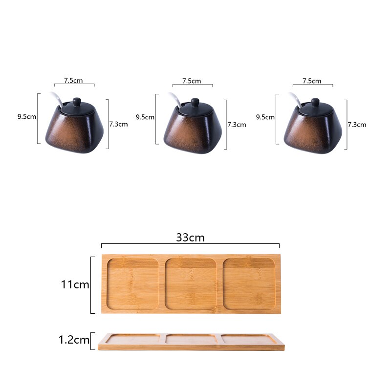 Spice Jar Ceramic Spice Box Household Kitchen Spice Jar Set Chili Jar Combination Salt Monosodium Glutamate Condiment Bottle: B three-piece suit