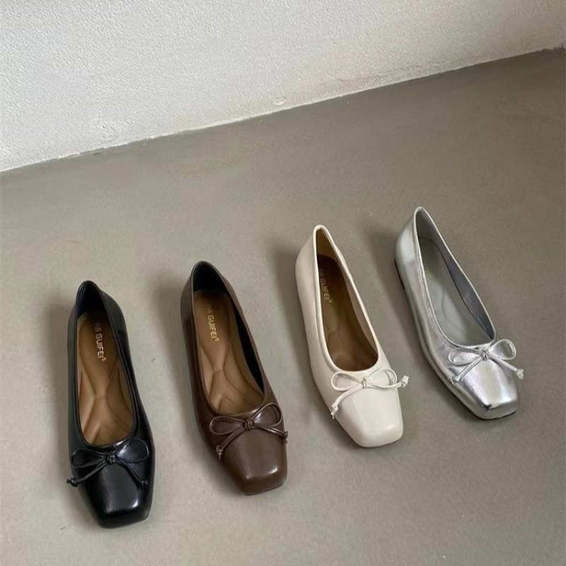 Bowtie scarpe basse donna ballerine punta quadrata Slip on ballerine mocassini pigri mocassini scarpe Casual Comfort da donna 2024