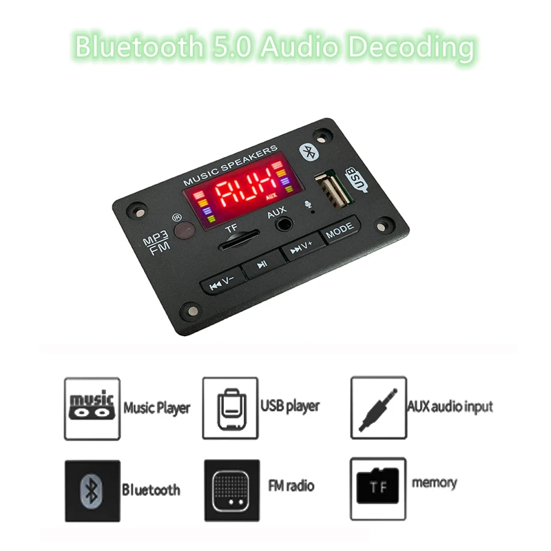 Mp3-- player decoder hands-free system , 12v 5v 5.0 car fm radio module, fm tf support, usb aux recorder