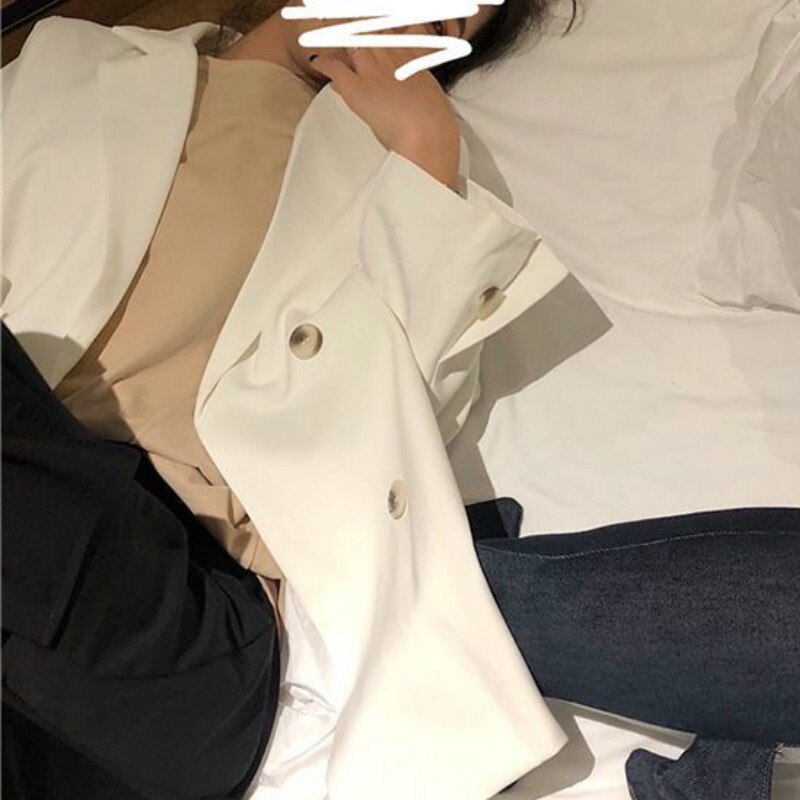 Blazers femmes Beige nouveauté automne Chic Style coréen rétro Double boutonnage décontracté solide Outwear ample classique populaire Simple