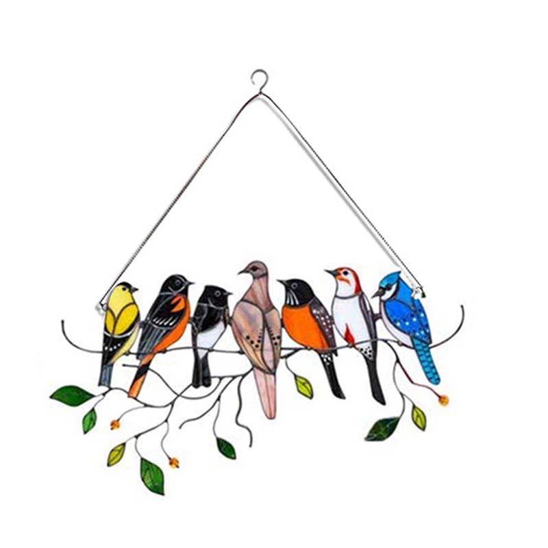 YIWOYI Gebrandschilderd glas vogels venster hanging,7 vogels gebrandschilderd glas Sun Catcher venster panel ornamenten sculpturen hanger patio tuin decor (4 vogels