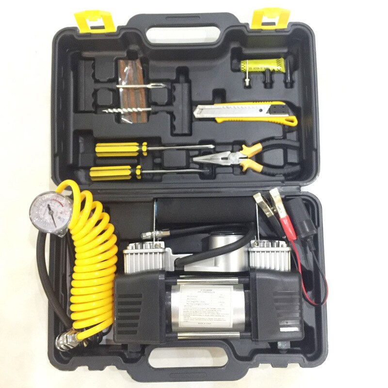 Automobile Cylinder Gas Pump 150W Pump Automotive Air Pump Power Toolbox Pump Car Air Compressor 12v Car Tire Inflator Pump: Double cylinder