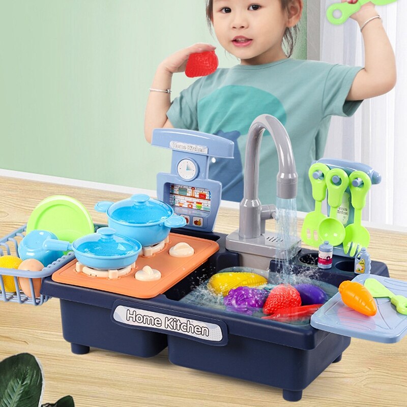 Kitchen Sink Toys Pretend Play Wash Up Kitchen Toys Dishwasher Toys Kitchenware Press Water Faucet & Drain: Default Title