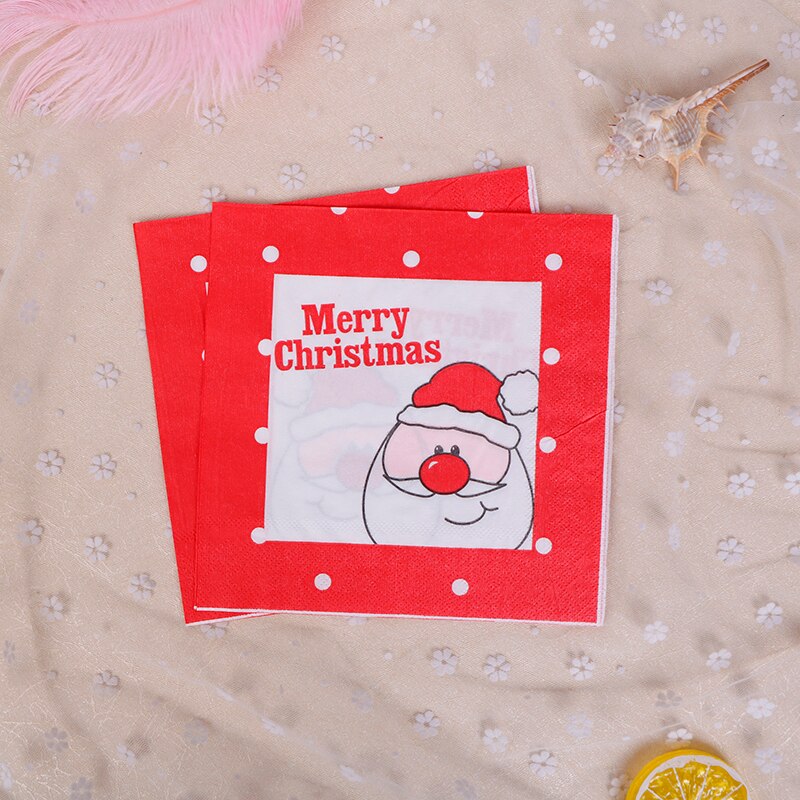20 stk juleservietter papir julemand print festival serviet lommetørklæde til hjemmet julebord dekoration