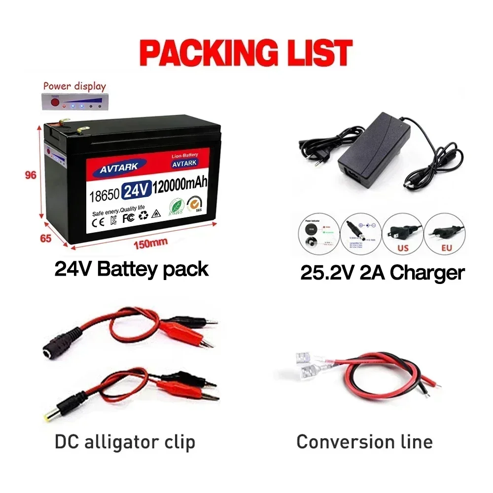 24V LiFePO4 65Ah 100Ah 120Ah Electric Vehicle Battery Pack 18650 Lithium Battery with Built-in BMS 30A High Current for EV