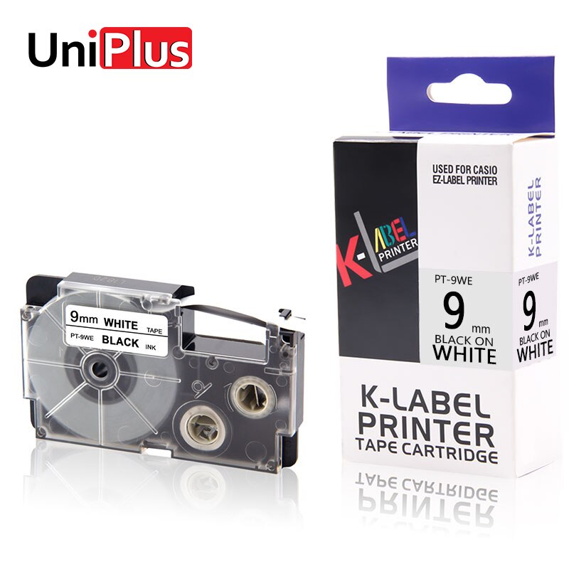 UniPlus XR-9WE Label Tapes Compatible Casio 9mm XR 9WE Black on White for KingJim Label Printer KL-M5 KL-M6 KL-M7 KL-M20 KL-M30