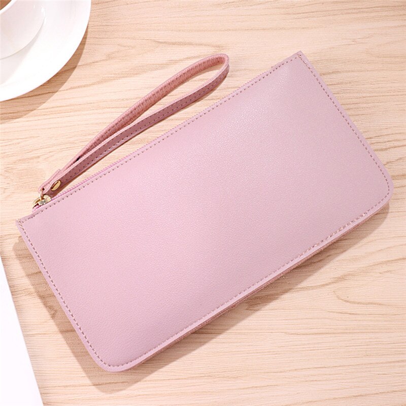 Women Wallets Long PU Leather Wallet Female Zipper Slim Clutch Ladies Wristlet Ultra Thin Mobile Phone Bag Coin Purse