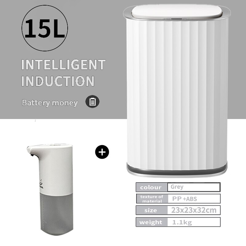 12L/15L Smart Sensor Trash Can Household Automatic Electronic Trash Can Kitchen Waste Bin Trash Can for Bedroom Kitchen Bathroom