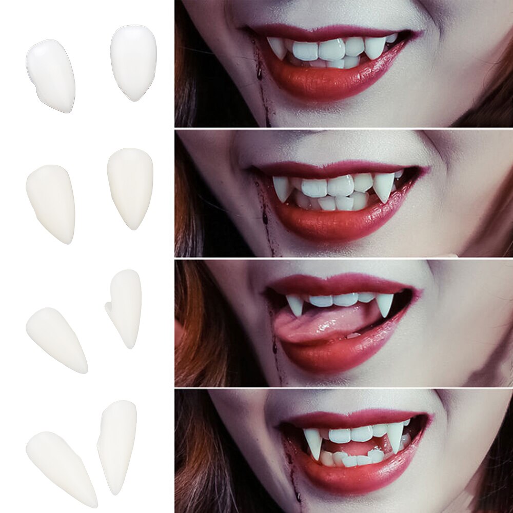 1 par 4 storlekar vampyrtänder huggtänder diy proteser rekvisita halloween kostym rekvisita fest harts