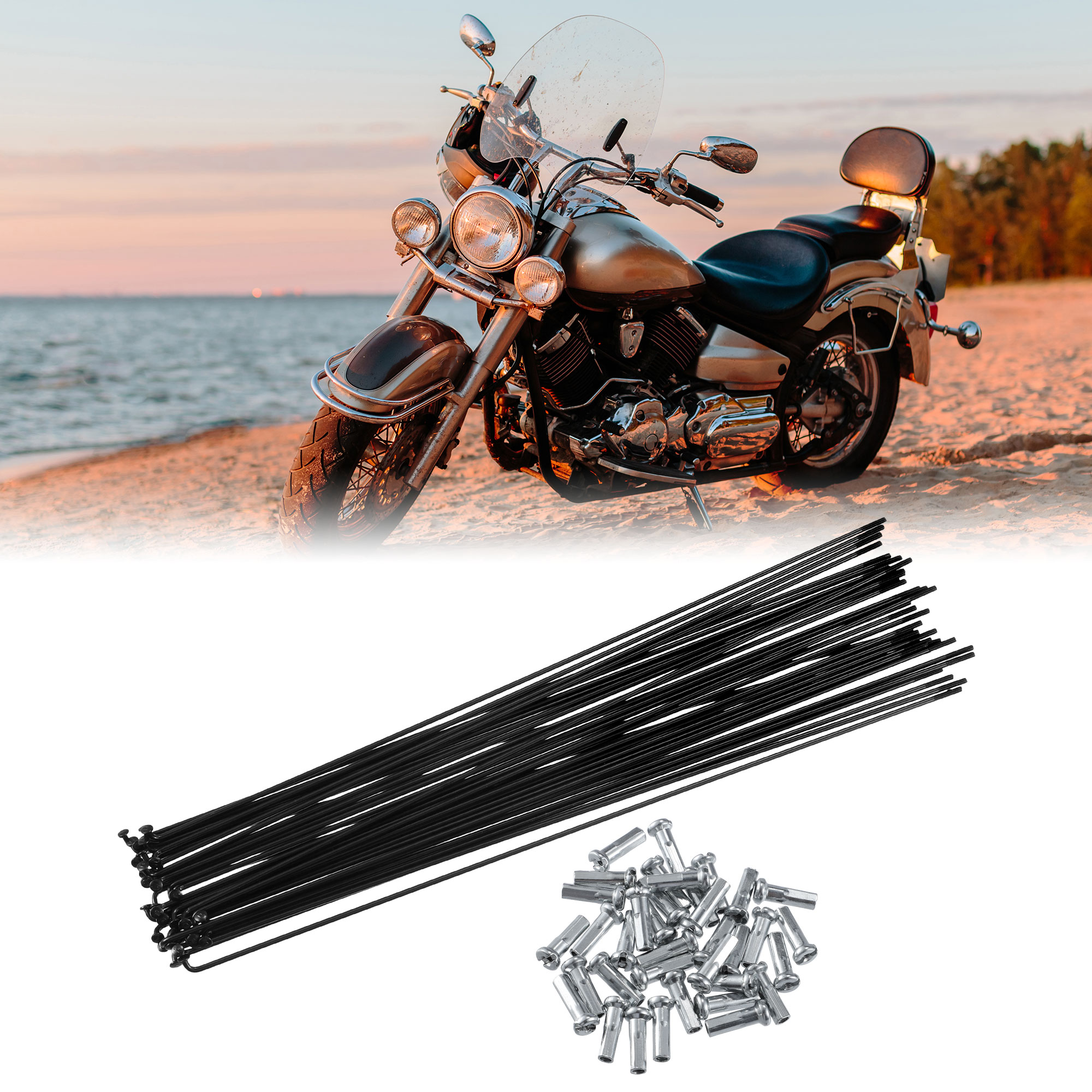 X Autohaux 14G J Bend radios de acero para bicicleta 136-293mm de longitud con tetinas piezas de repuesto para bicicleta de cabeza recta negro
