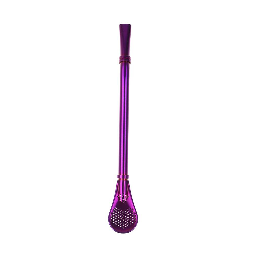 Rustfrit stål sugerør genanvendeligt sugeske filter bar drinks kit: Violet