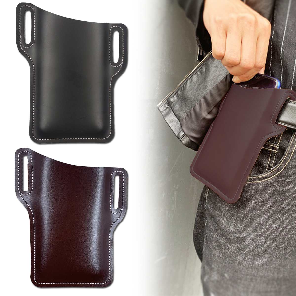 PU Leather Men Cellphone Belt Loop Holster Case Waist Bag Leather Phone Wallet Vintage Belt Bag Mobile Phone Protective Sheath