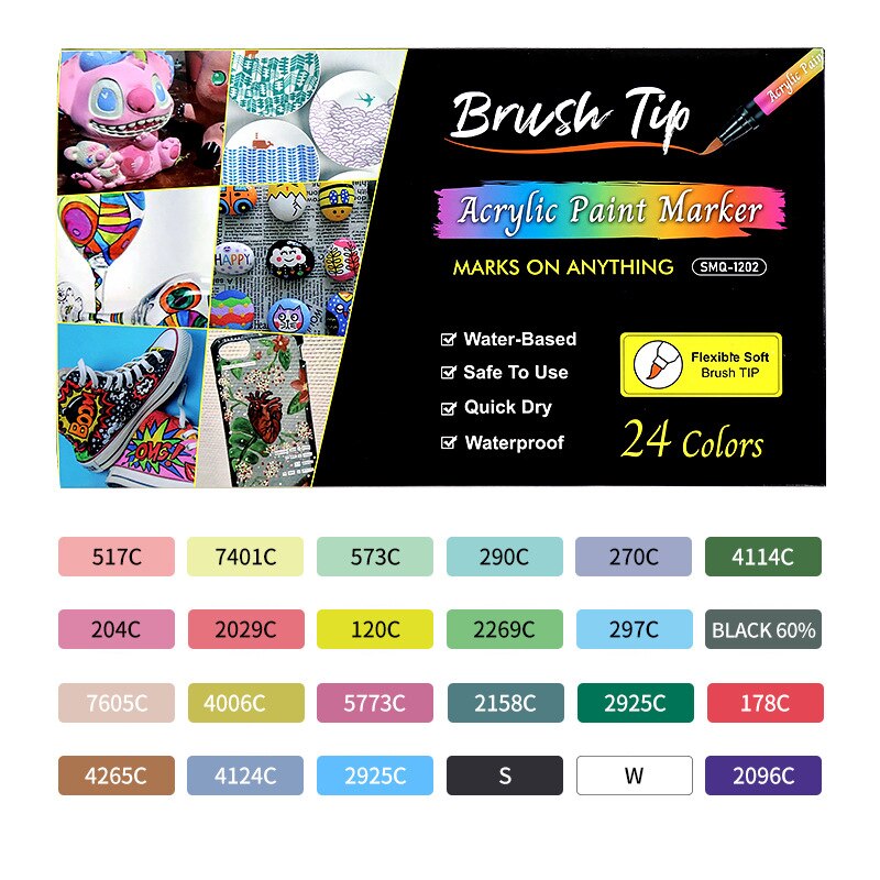 24/30 Colors High Temperature Oven Baked Ceramic Marker Pen Set Acrylic Paint Pens for Rock , Stone,Wood, Extra-fine Brush Tip: 24 colors