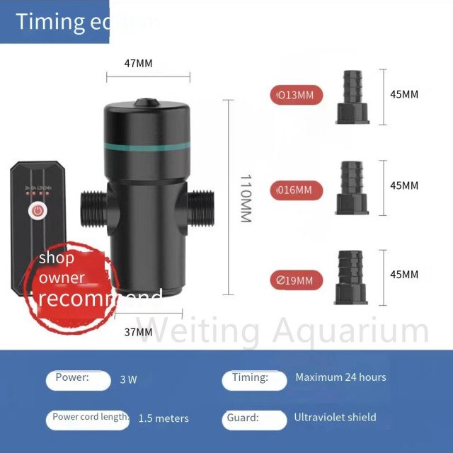 Lámpara de desinfección UV para pecera, lámpara de esterilización de buceo para estanque de peces, eliminación de algas, accesorios externos para acuario: Negro
