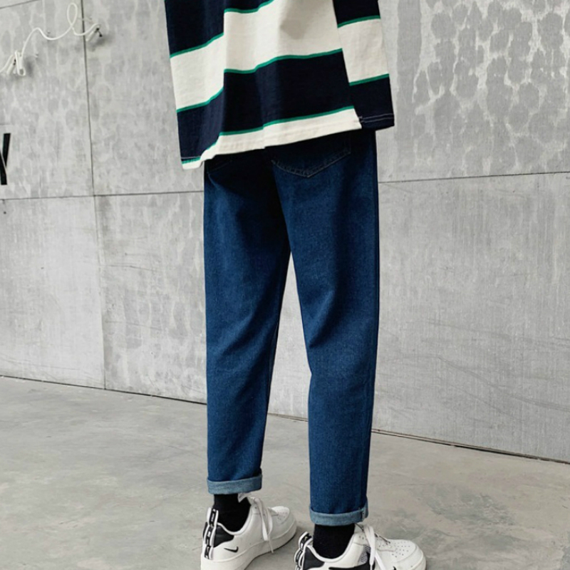 Mænd jeans solid all-match fritid streetwear ankellange lige bukser herre koreansk stil plus størrelse 3xl harajuku ulzzang