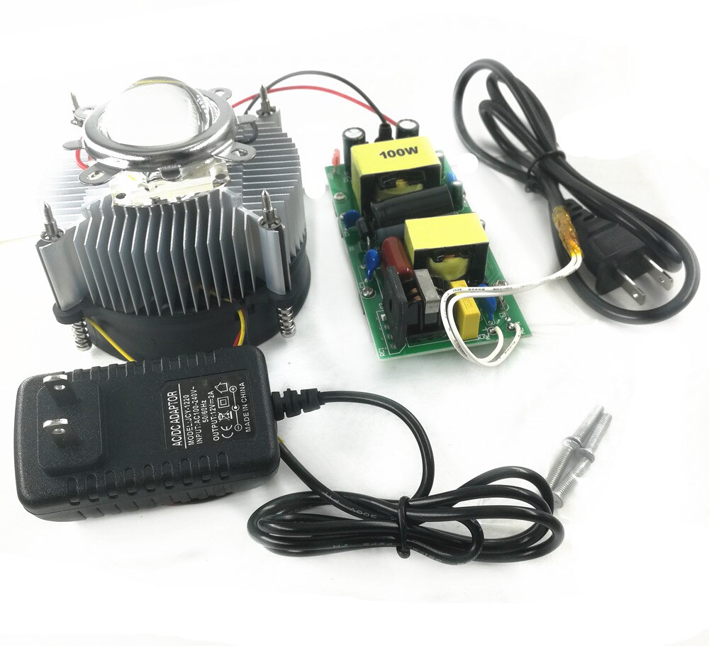 100Watt High Power White Led Chip + 100W Heatsink Cooler + 100W Led Driver 100W 44Mm Led Lens Kit