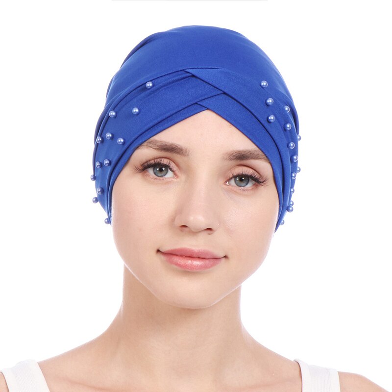 cotton solid folds pearl muslim turban scarf women islamic inner caps Arab wrap head femme musulman turbante mujer