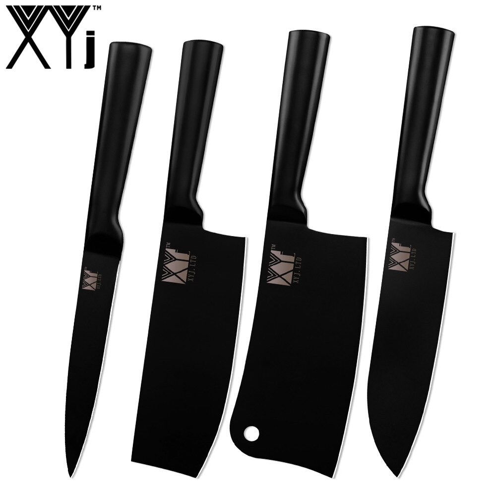 XYj 4pcs Kitchen Chopping Knife Set High Carbon Stainless Steel Santoku Utility Knife All Black Kitchen Tool Cooking Gadgets: A.4pcs set