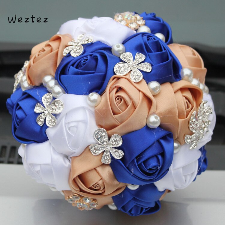 Weztez Bridal Bouquets Flower Crystal Pearls Bridesmaid Bridal Wedding Bouquets Silk Artificial SPH120