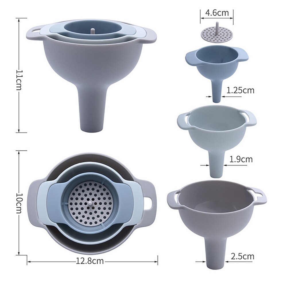 Four In One Multi-Function Funnel Set Small Medium Large Liquid Funnel Plastic Oil Funnel Kitchen Tool Set