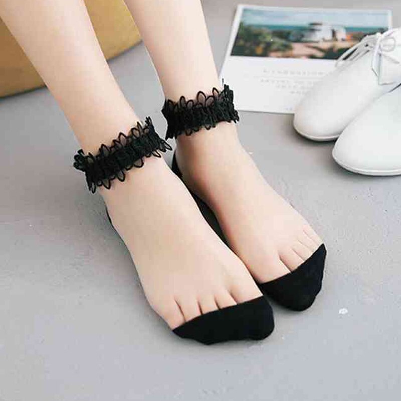 Summer Breathable Ultra-thin Glass Silk Socks Women Geometric Pattern Short Socks Girls Transparent Socks