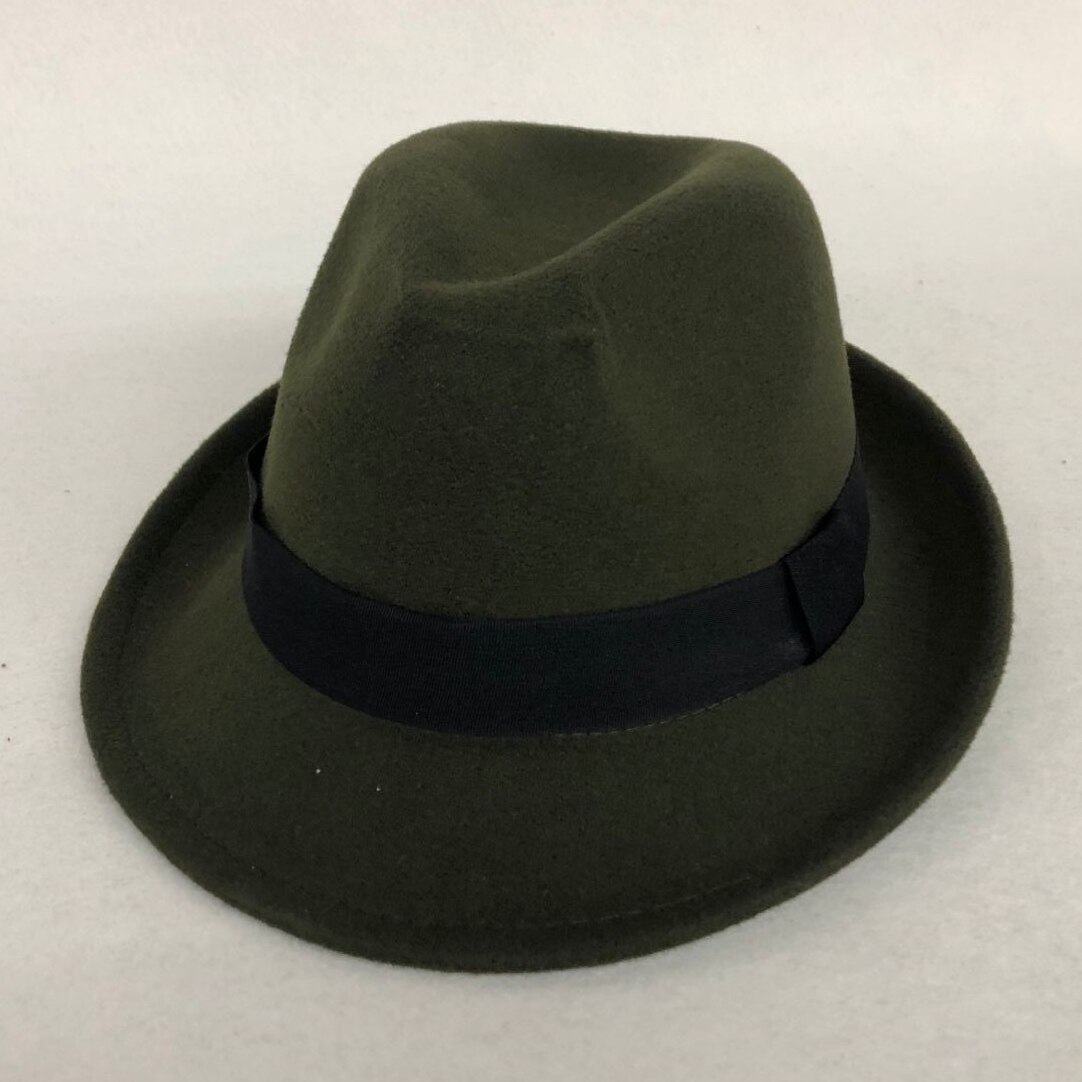 Wool Women Men Fedora Hat For Winter Autumn Lady Gangster Trilby Felt Homburg Church Jazz Hat 55-58CM: Green
