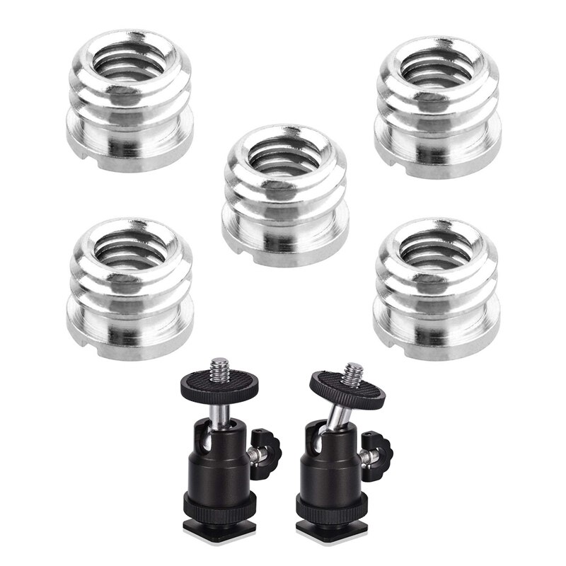 5 stück 1/4- zoll-  to 3/8 -zoll-adapter mit schraubgewinde und standardanschluss sowie 2 stück mini-kugelkopfadapter mit schuhbefestigung: Default Title