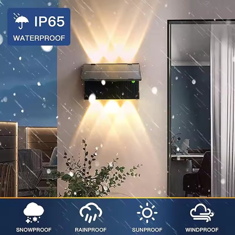 Solar wandlamp  ip65 waterdichte led buitenlamp op zonne-energie met warm licht voor achtertuin, garage, tuin, hek en decoratieve verlichting