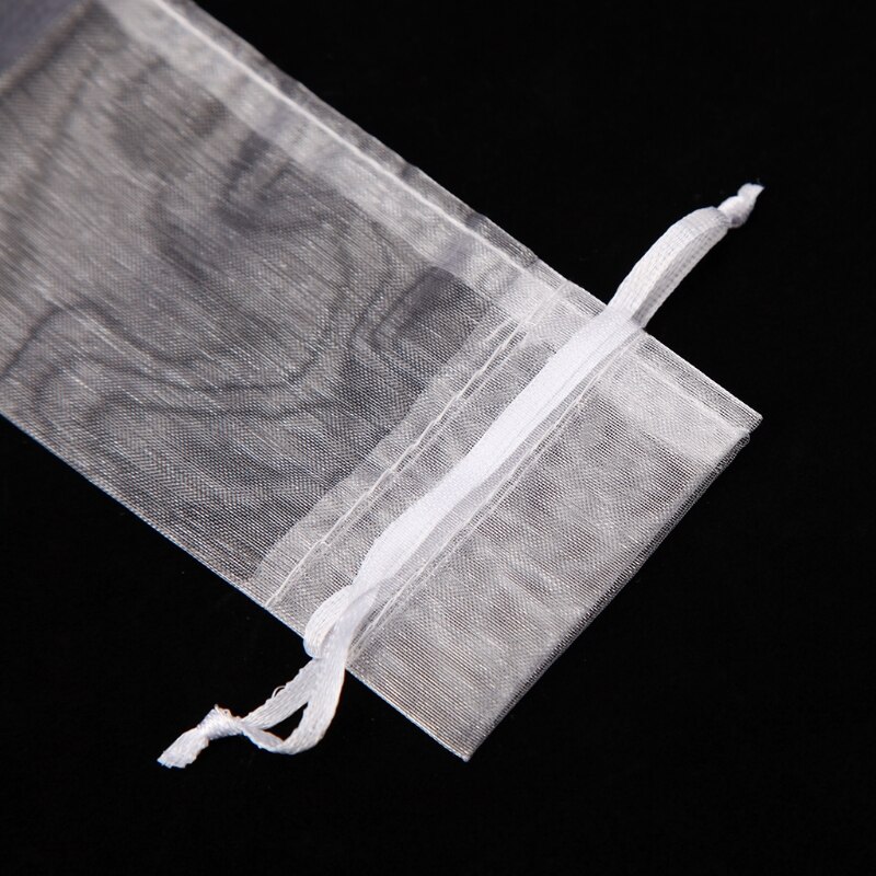 50 Pcs White Drawstring Organza Folding Hand Fan Pouch Party Wedding Bags