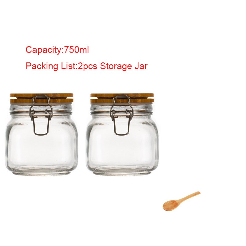 Couvercle en bois naturel | Bouteille de stockage en verre, confiture de citron miel scellé, récipient d'aliments marinés, accessoires de cuisine, caddie de thé pour la maison: L-2pcs-750ml