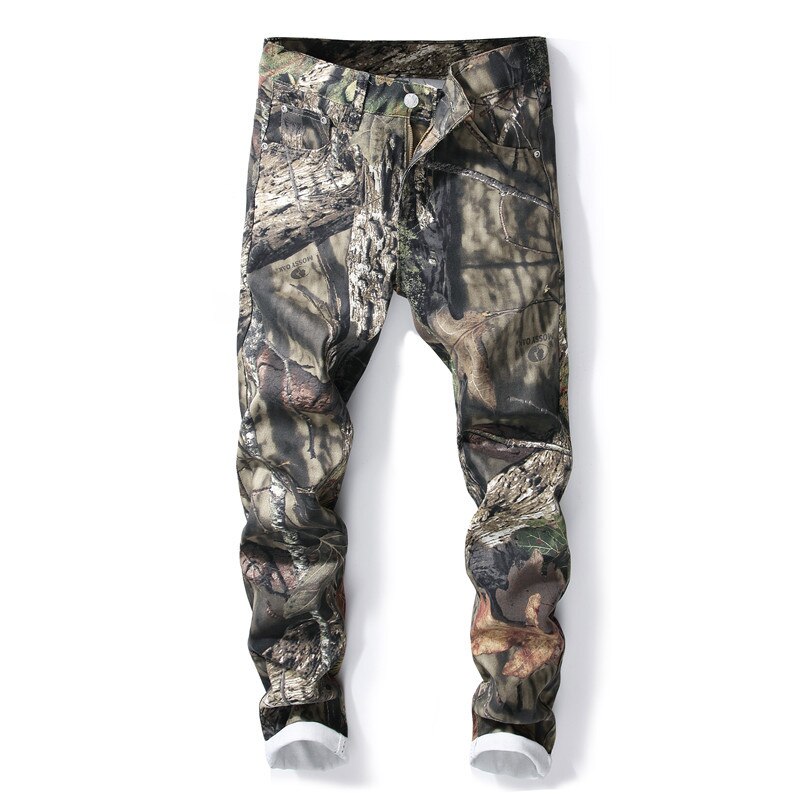 Retro 3D Digital Print Ripped Denim Pants for Men