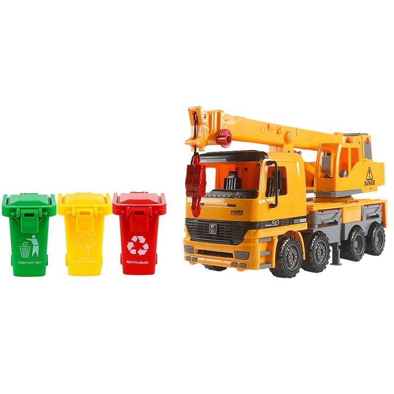 Toy Vehicles Garbage Truck's Trash Cans with Friction Powered Crane Truck Vehicle Toy Construction Toy