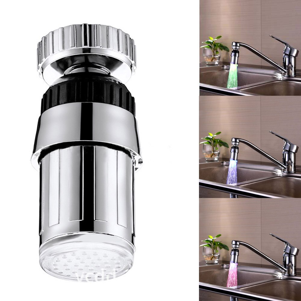 LED-Wasserhahn-Licht, bunt, wechselndes Leuchten, Duschkopf, Küchenarmatur, Wasserhahn-Licht, Temperatursensor für Küche, Badezimmer, Kran: Weiß