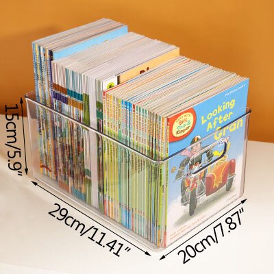 Desktop Book Storage Container Student Picture Books Organizer Transparent Makeup Storage Box Basket Desktop Decoration Basket: L