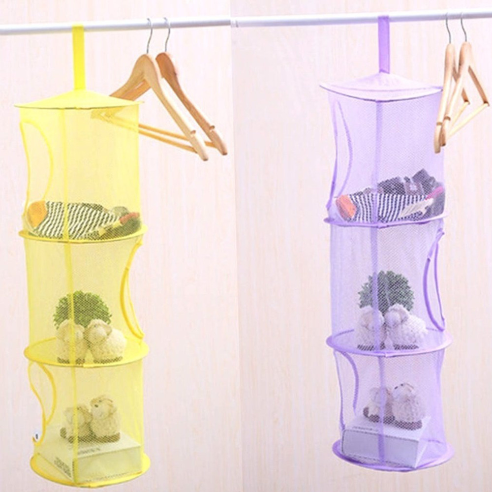 Household Breathable Hanging Bag Toy Storage Hanging Basket Mesh Hanging Cage Folding Three-layer Underwear Drying Basket