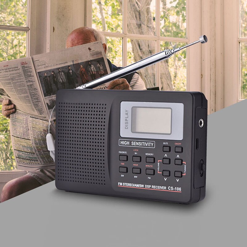 Portable Digital World Full Band Radio Receiver AM/FM/SW/MW/LW Radio with External Antenna DOM668