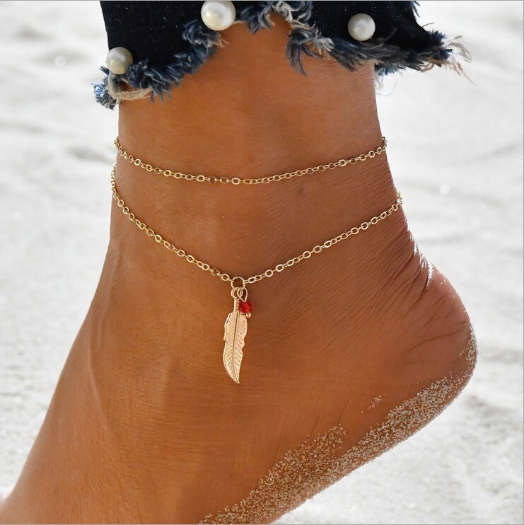 Böhmen Perlen Knöchel Armbinde für Frauen Bein Kette Runde Quaste Fußkettchen Jahrgang Fuß Schmuck Zubehör: s502jin