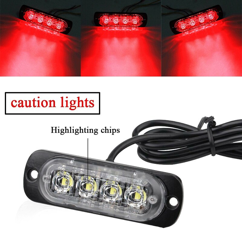 Red Working Light Kit 4LED Working Lamp 36W Urgent Transparent Warning