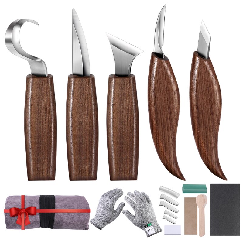 1 / 3 / 5 / 7 / 10 / 12 walnut woodworking knife hand tool set wood carving knife DIY peeling wood carving spoon carving knife