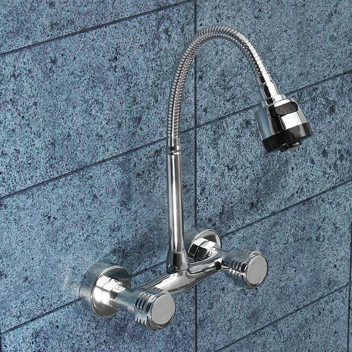 Wall Mounted Flexible Faucet Double Handle Single Hole Bathroom Sink Washbasin Water Mixe Tap Cold Water Kitchen Faucet