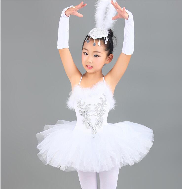 White sequins Swan Lake Ballet Tutu Costume Girls Children Ballerina Dress