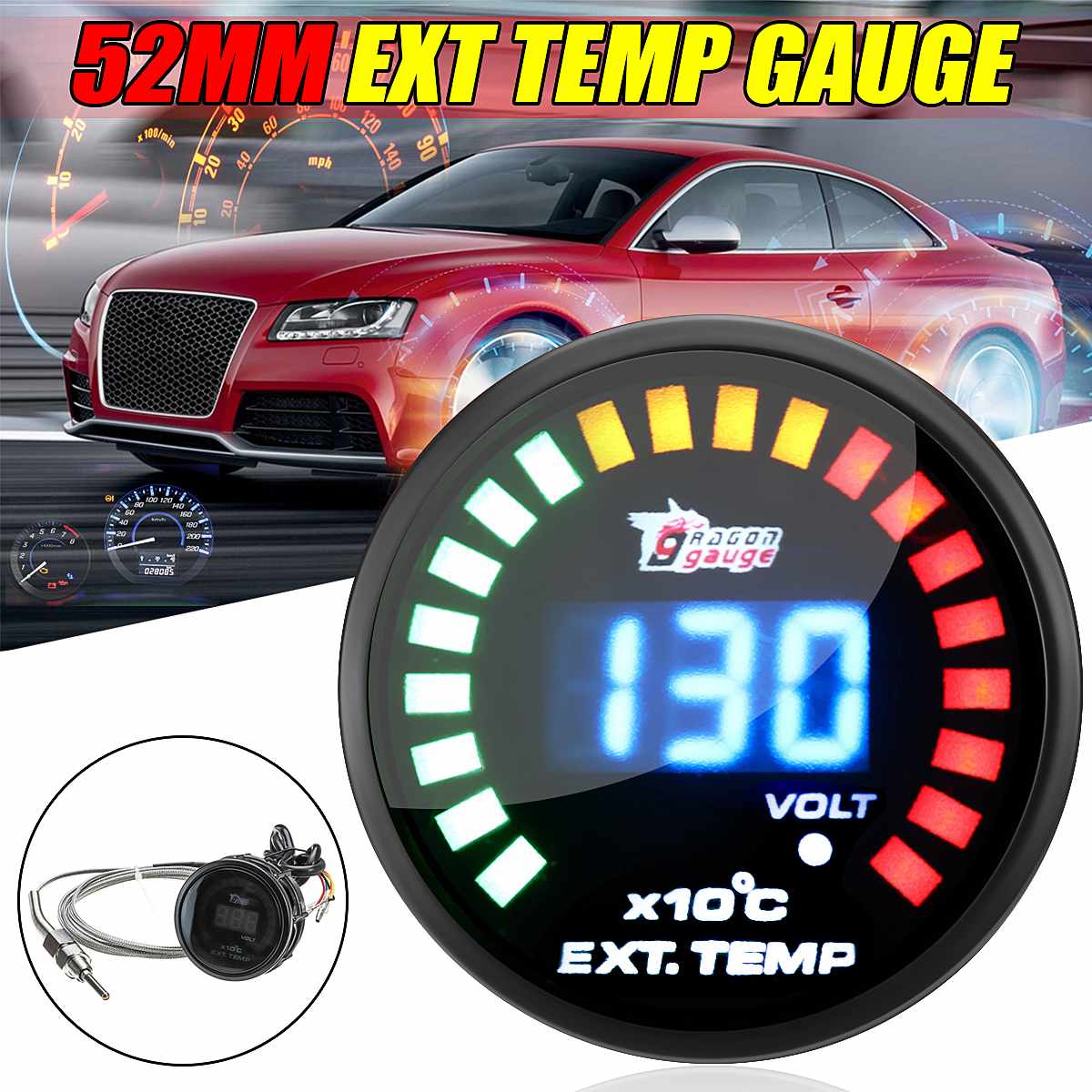 2" 52mm Car Exhaust Gas Temperature Gauge EGT Gauge Digital LED Display