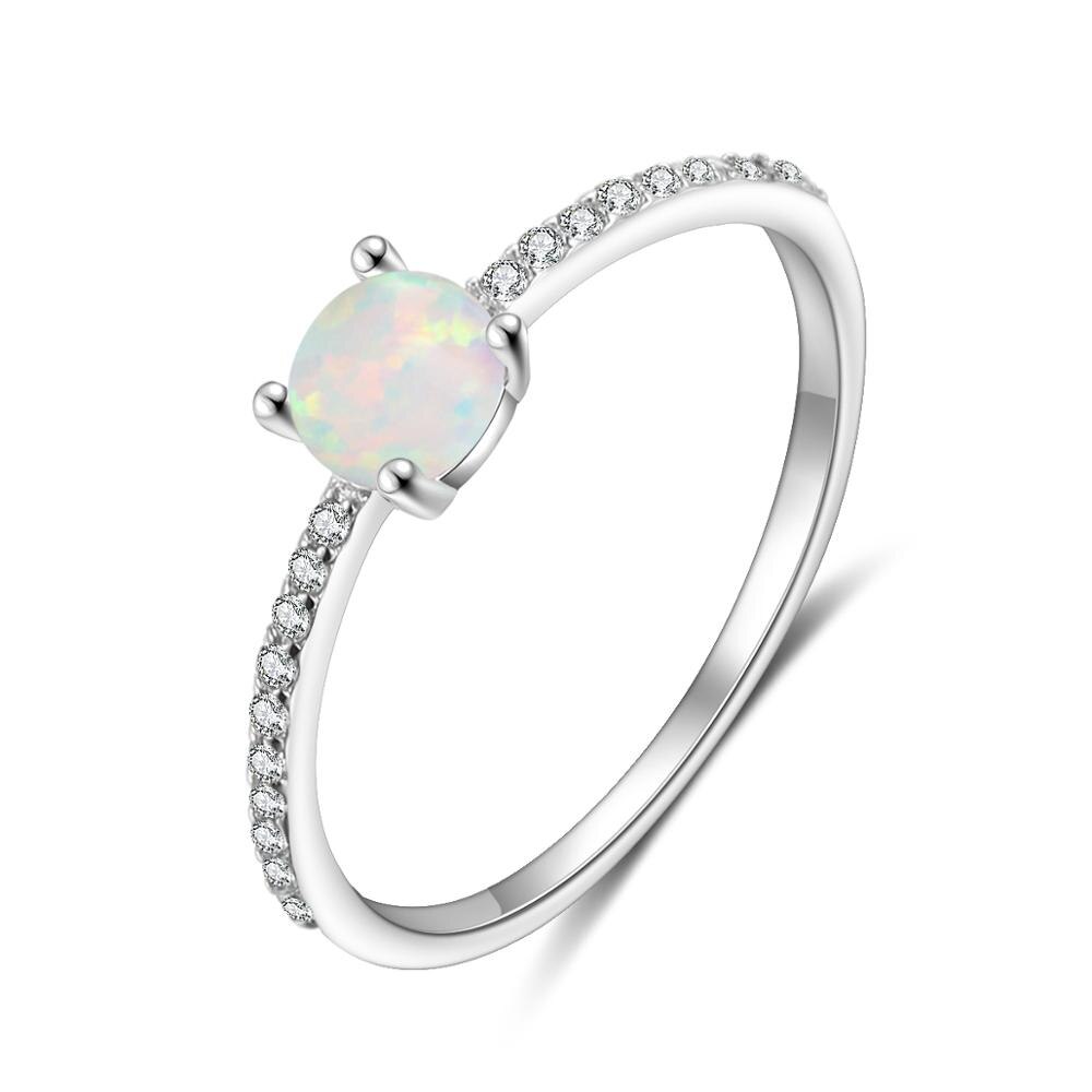 2 Stck/einstellen 925 Sterling Silber Stapelbar Opal Ring Klar CZ Finger Ringe für Frauen Hochzeit Band Silber 925 schmuck (Lam Hub Fong): 6 / Weiß Opal Ring