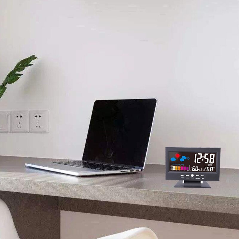 LCD Color Screen Digital Clock Electronic Temperature Alarm Clock Timer With Sound Sensor Light Up Calendar Function Home Clock