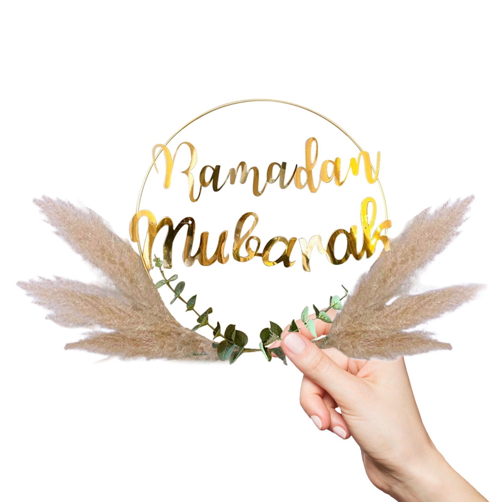 Eid Mubarak – guirlande suspendue décorative, guirlande de feuilles florales artificielles avec Festival imprimé pour porte d'entrée, roseaux artificiels