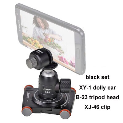 dolly car and 1\4 screw tripod ball head set desk mobile phone 4 wheels Photography slider dolly video 360 mini rolling dolly: black set