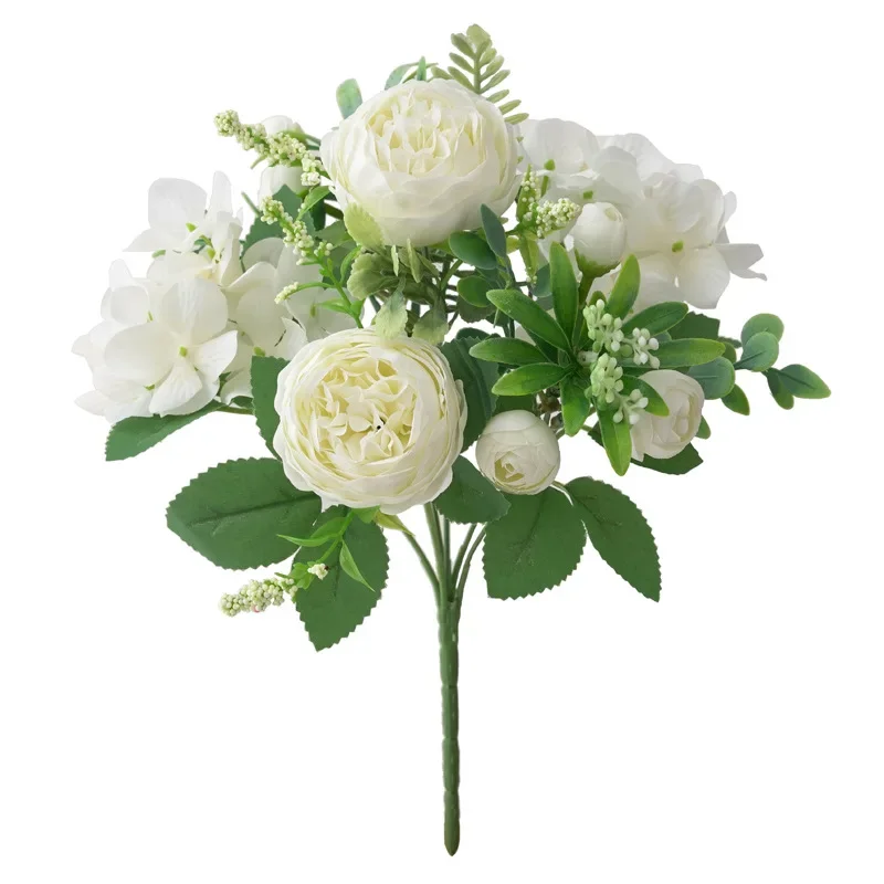 Blaue Seidensträuße, künstlicher Wald, Hortensie, Pfingstrosenknospe, Hochzeit, Braut, Handstrauß, Hausgarten, Schreibtisch, Blumenarrangement, Dekor: Orange/schwarz
