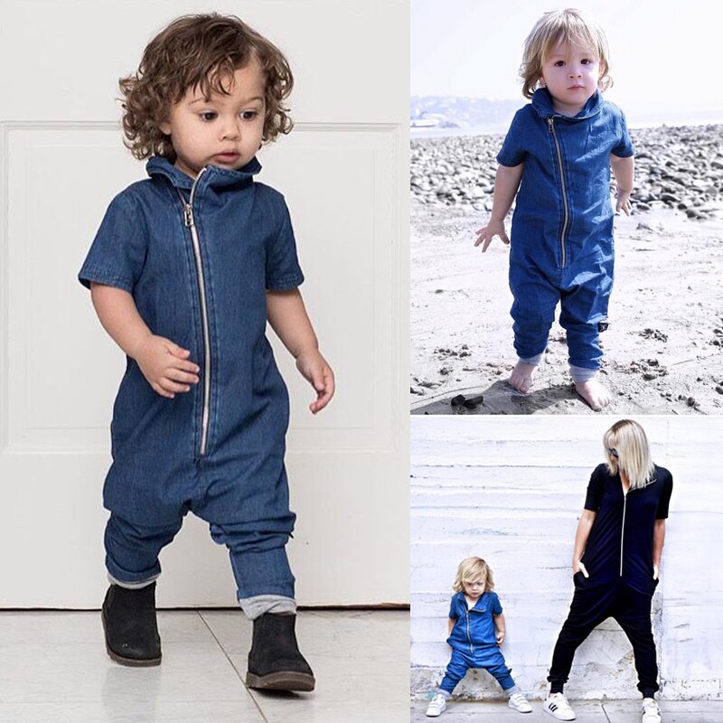 Novo macacão jeans bebê manga curta, calças compridas, roupas legais para crianças pequenas, macacão azul jeans para meninas