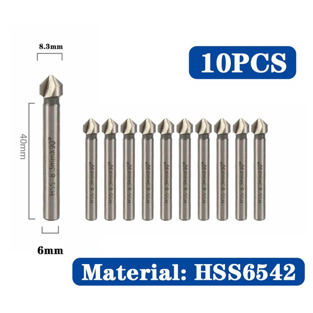 HSS Chamfer Chamfering Cutter End Mill Tool Countersink Drill Bit Set To Wood Stell Chamfer Cutter Power Tool 3 Flute 90 degree: 6542 10pcs 8.3mm